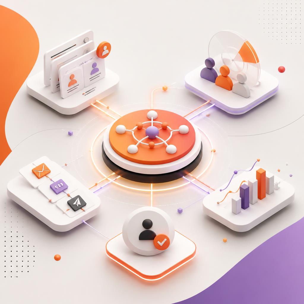 AI Agents Have Entered Marketing Operations. Is Your Stack Ready? — Leadous Articles & Insights Illustration of connected marketing systems, audience data, campaign automation, measurement, and human oversight